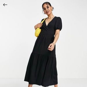 ASOS Petite Wrap Dress Puff Sleeve